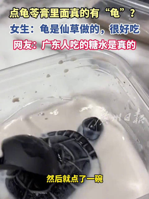 「女子吃的龟苓膏里真的有只龟 据介绍“龟”是仙草制成」广东人吃糖水来真的!近日,广东清远一