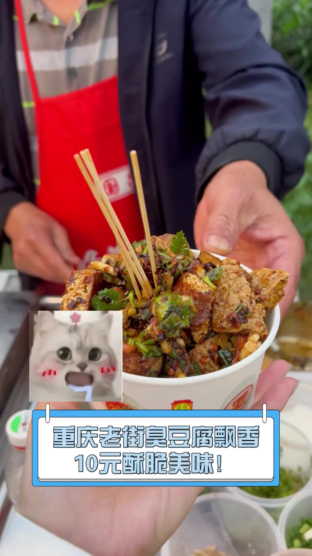 重庆老街臭豆腐飘香,10元酥脆美味!