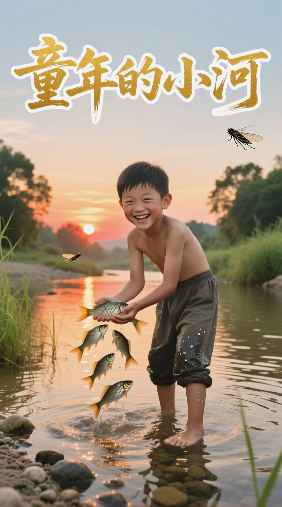 小河边捉小鱼小虾的欢乐时光