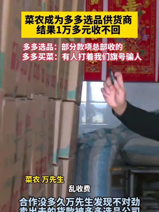 菜农成为多多选品供货商,结果1万多元收不回。多多选品:部分款项总部收的,多多买菜:有人打着