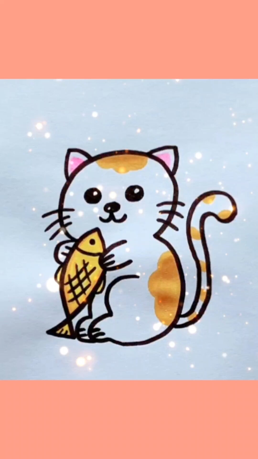 画只抓鱼吃的小猫