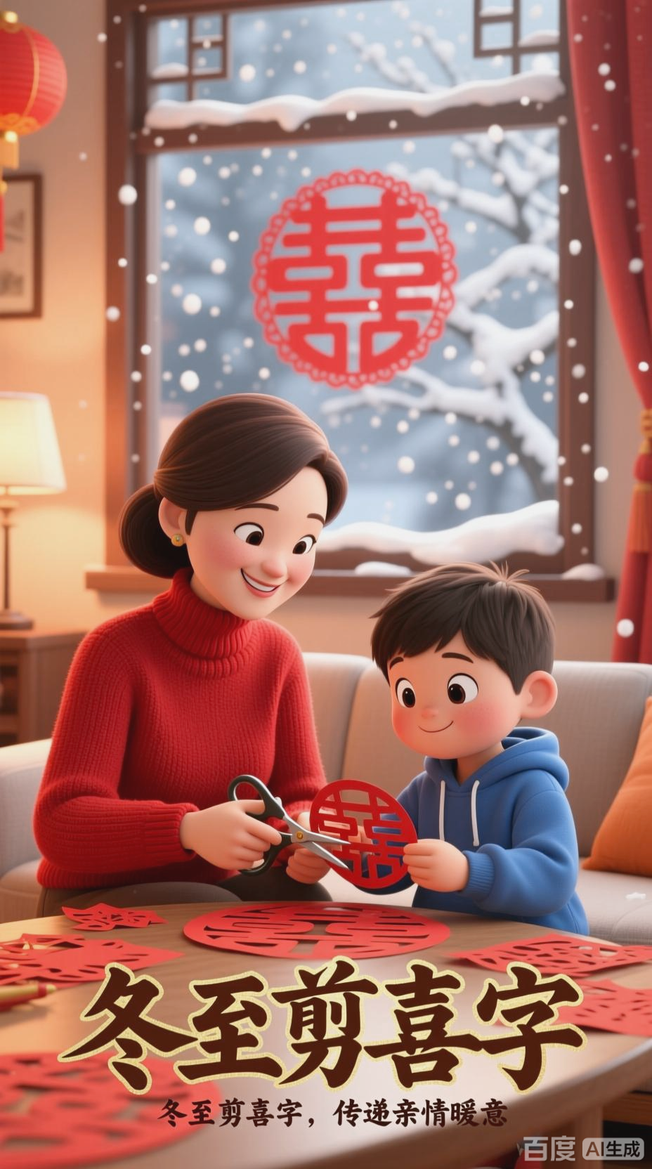 冬至剪喜字,传递亲情暖意