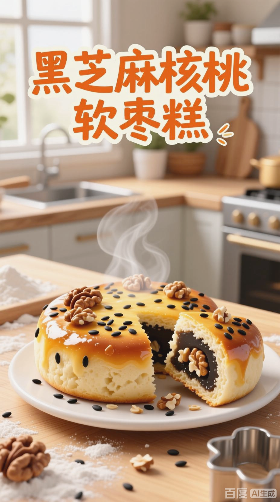 黑芝麻核桃软枣糕,香甜软糯