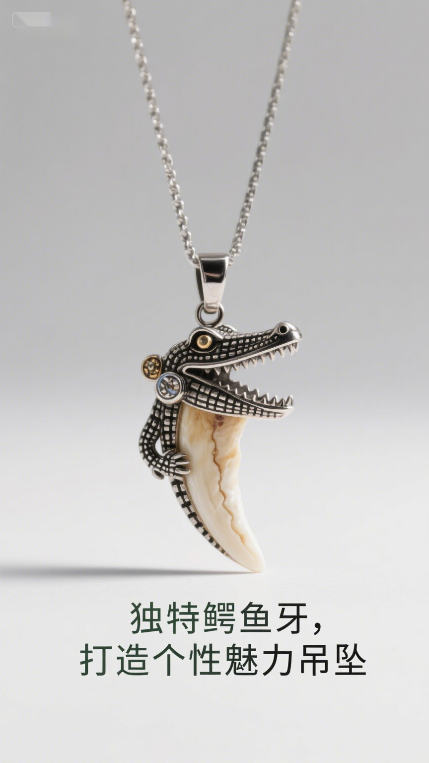 独特鳄鱼牙,打造个性魅力吊坠