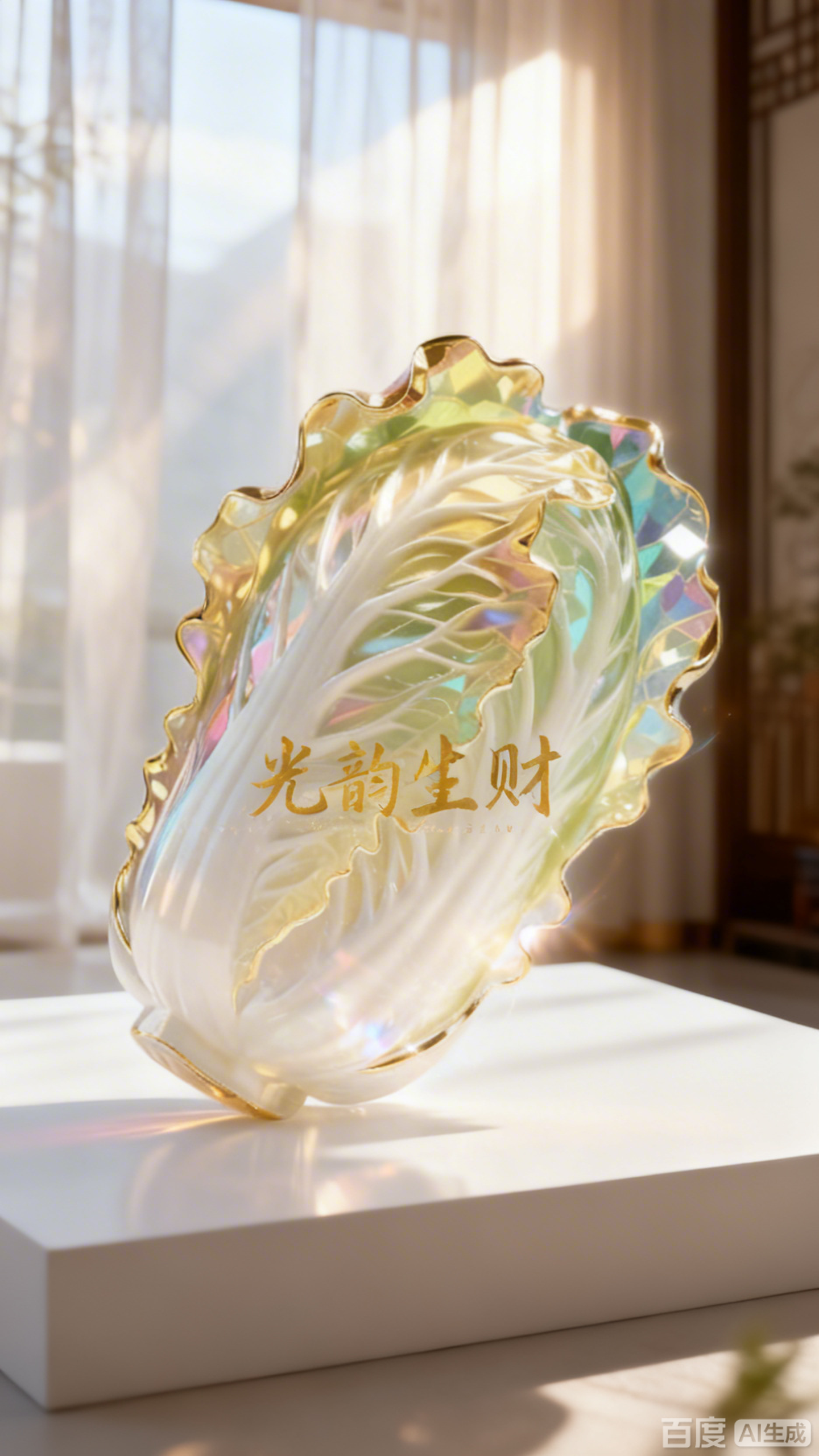 超写实水晶金边白菜艺术