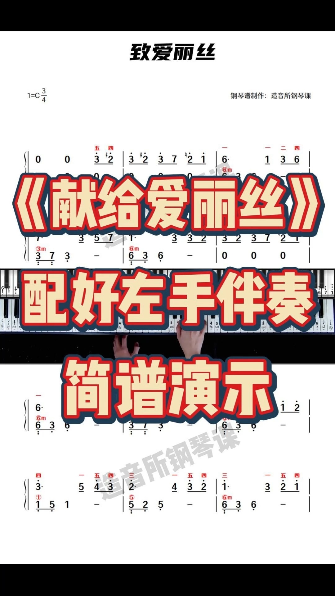 《献给爱丽丝》入门版双手简谱