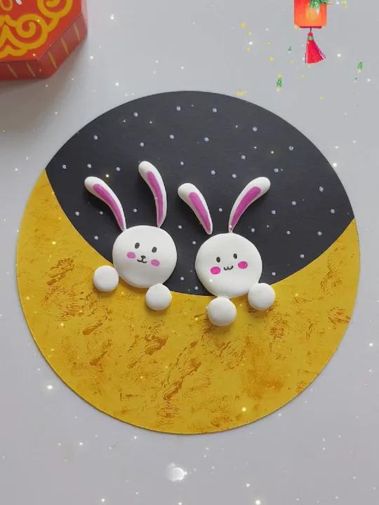 中秋创意手工玉兔伴月,跟孩子一起来做吧!中秋节手工 亲子手工 创意美术 创意手工 玉兔伴月