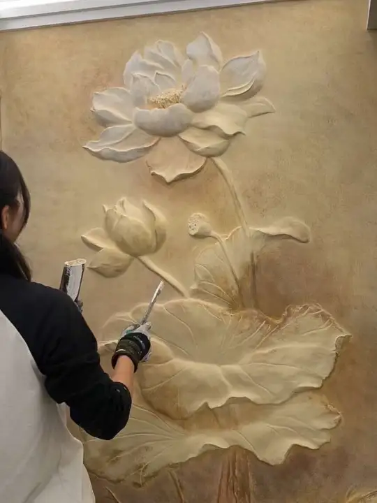 玄关荷花锦鲤一景，寓意“和和美美、年年有余”拉满
