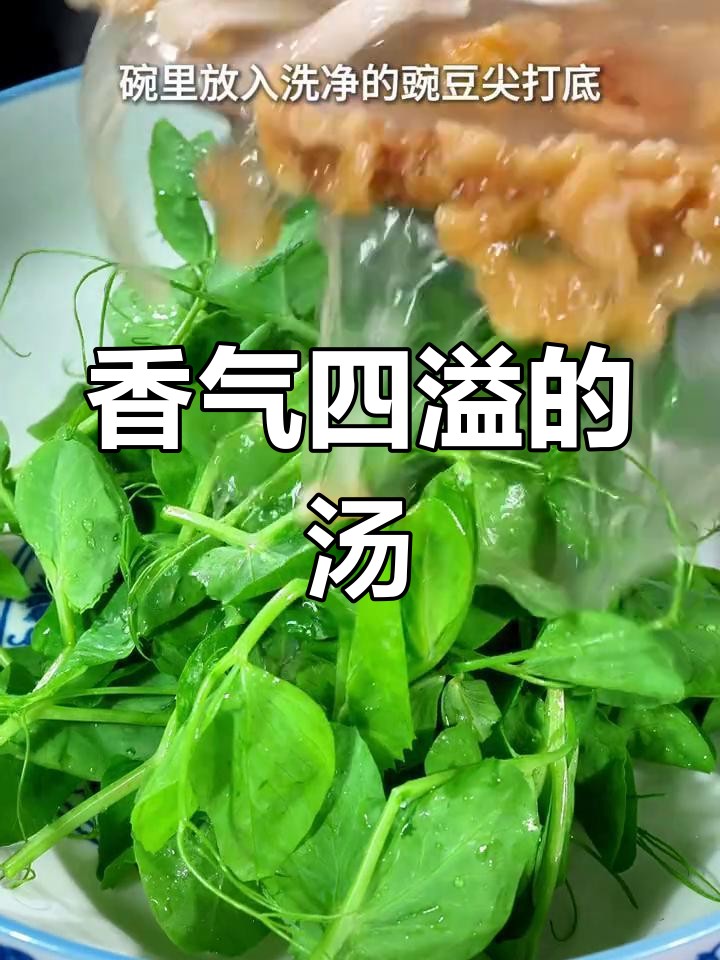 豌豆尖与酥肉完美搭配,汤鲜香浓,绝对让你回味无穷!