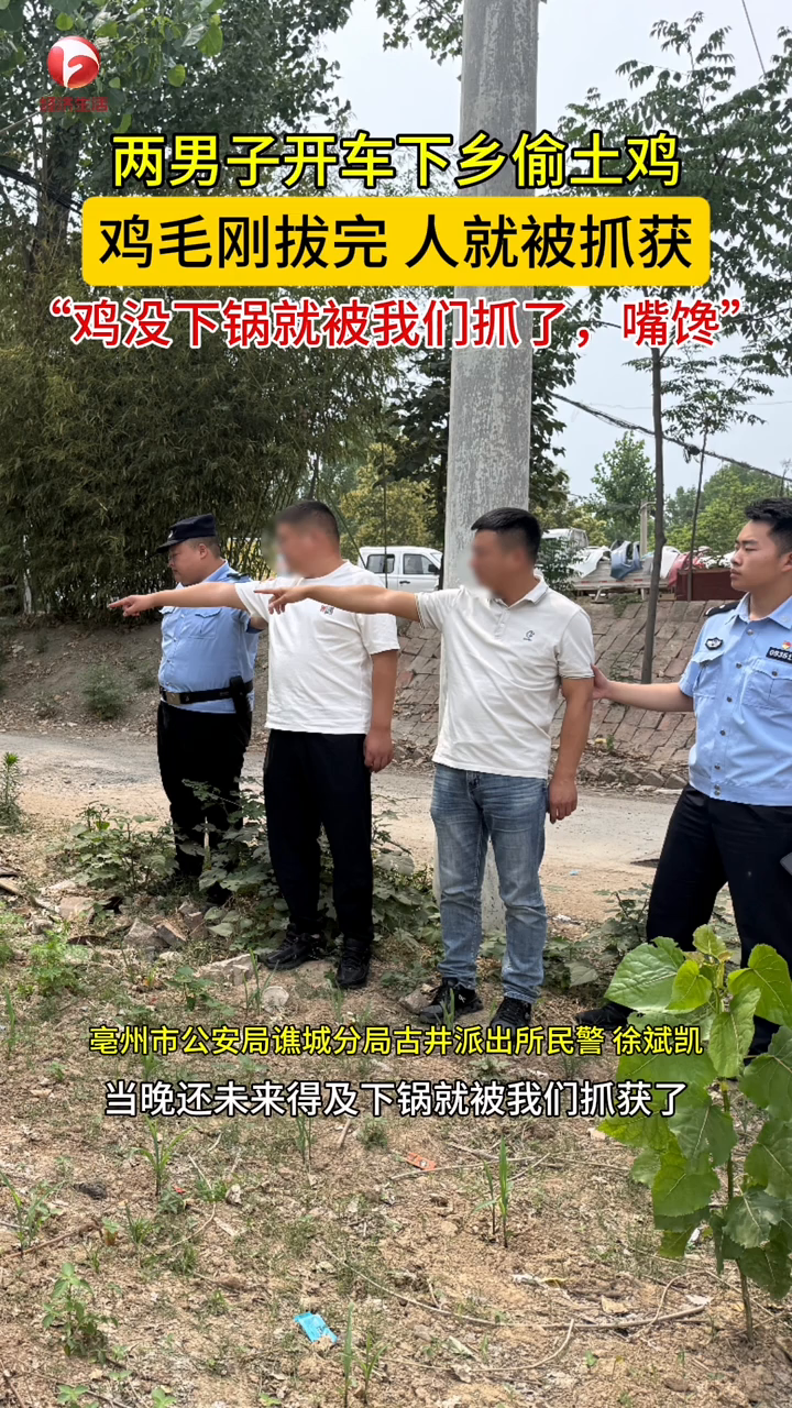 两男子嘴馋路边两只大公鸡,偷走拔了毛没来得及下锅,就被抓了