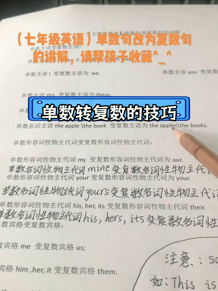 七年级英语单数句变复数句的规则