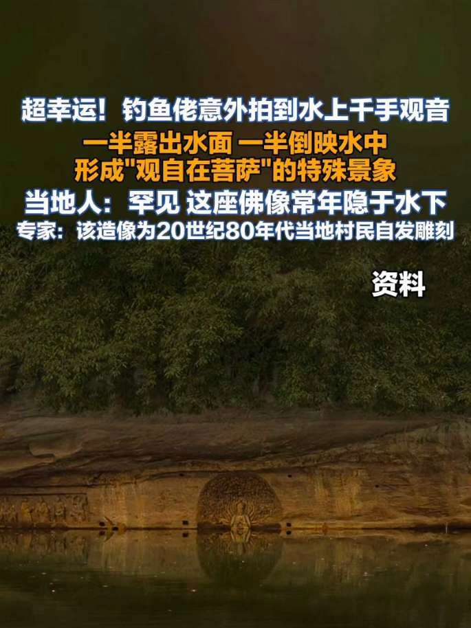 超幸运!钓鱼佬意外拍到水上千手观音一半露出水面,一半倒映水中形成“观自在菩萨”的特殊景象#