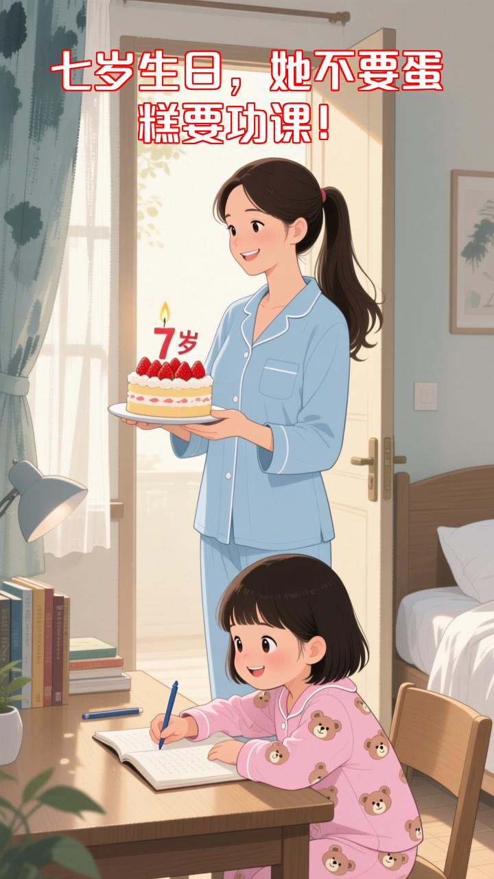七岁生日宴上,女儿不要蛋糕要功课,妈妈瞬间破防!