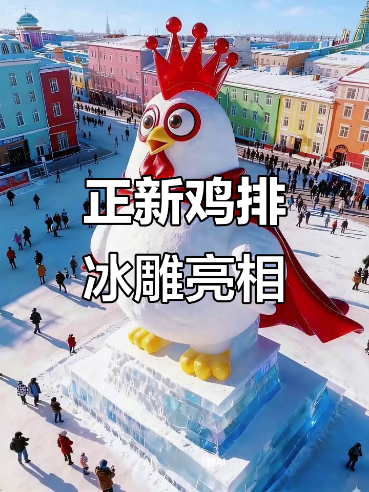冰雪大世界现身正新鸡排冰雕,竟是“鸡王”造型!
