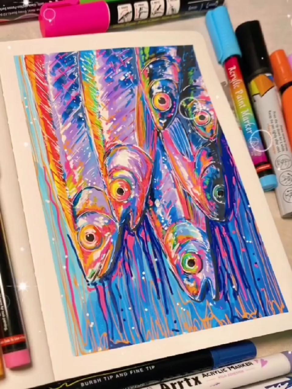 优兔陪你,在家玩美育丙烯马克笔色彩运用《鱼》—优兔京溪中心·海绵老师 优兔美术 儿童美术 