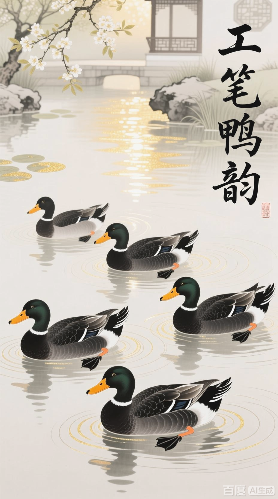 鸭子之美,工笔细绘