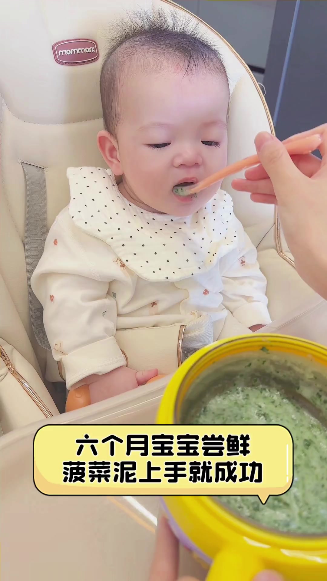 六个月宝宝尝鲜,菠菜泥上手就成功