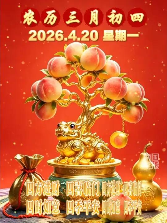 用温馨的问候,一“谷”作气,为美好的生活点赞!今天是农历三月初四,祝您四方进财,四喜临门,
