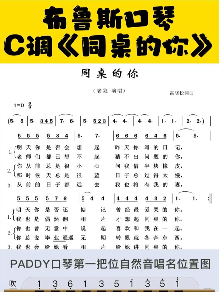 布鲁斯口琴十孔口琴《同桌的你》前奏C调