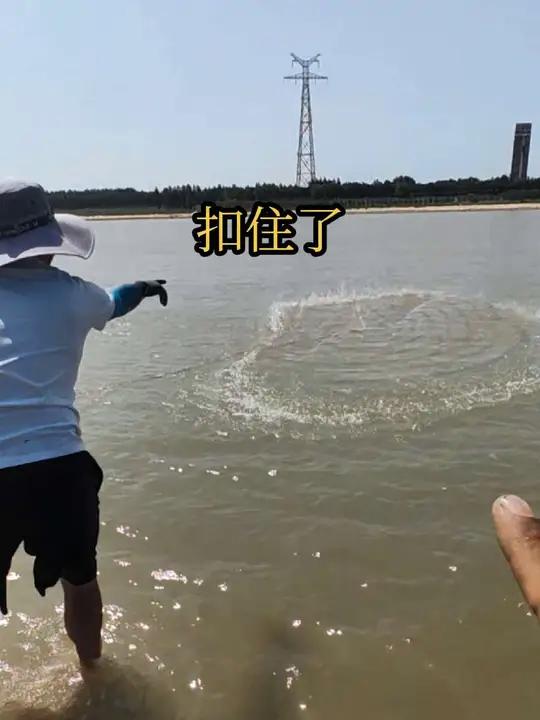 河道涨水发现二三斤大梭鱼拱流乱窜,小伙激动一网扣住过瘾了