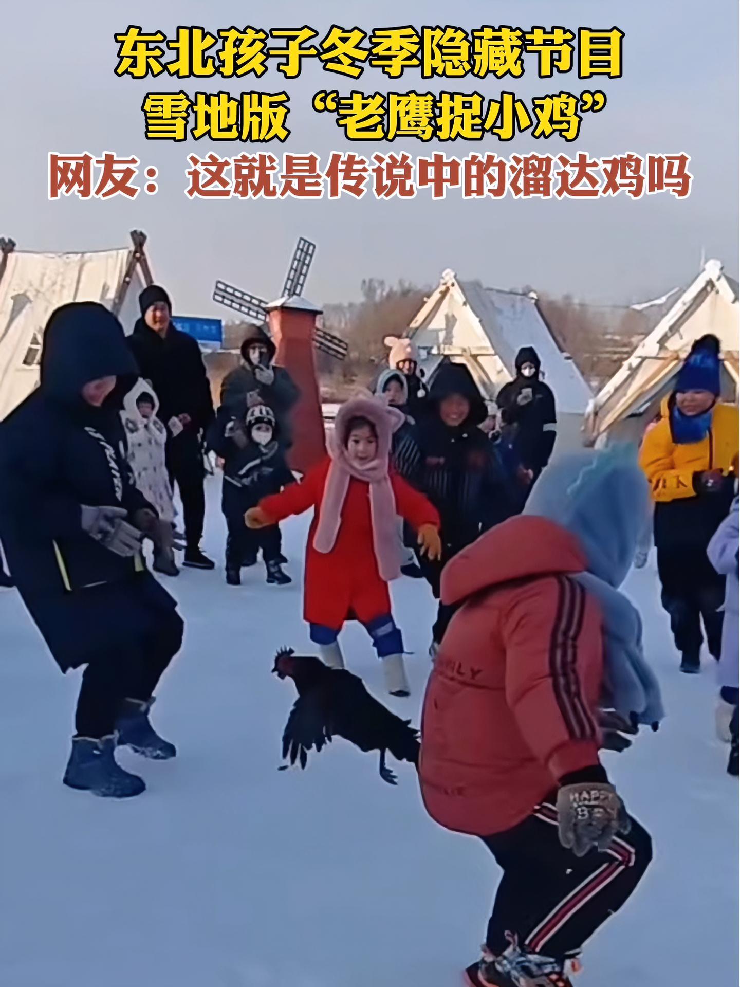 12月26日,吉林四平。东北孩子冬季隐藏节目,雪地版 老鹰捉小鸡,网友:这就是传说中的溜达