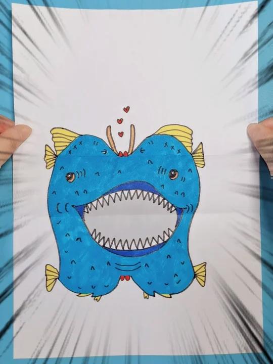 创意简笔画亲嘴鱼!魔鬼与天使的瞬间转换!