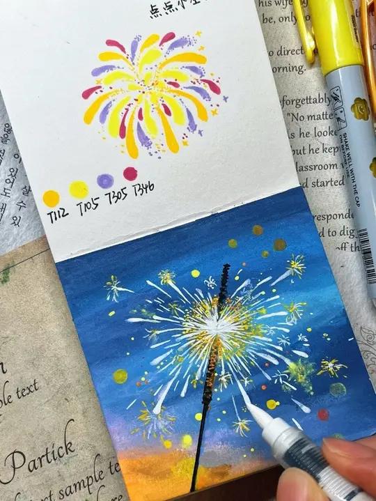 4种色彩学会画一朵烟花丙烯马克笔简笔画 丙烯马克笔丙烯马克笔绘画丙烯马克笔手绘丙烯马克笔简