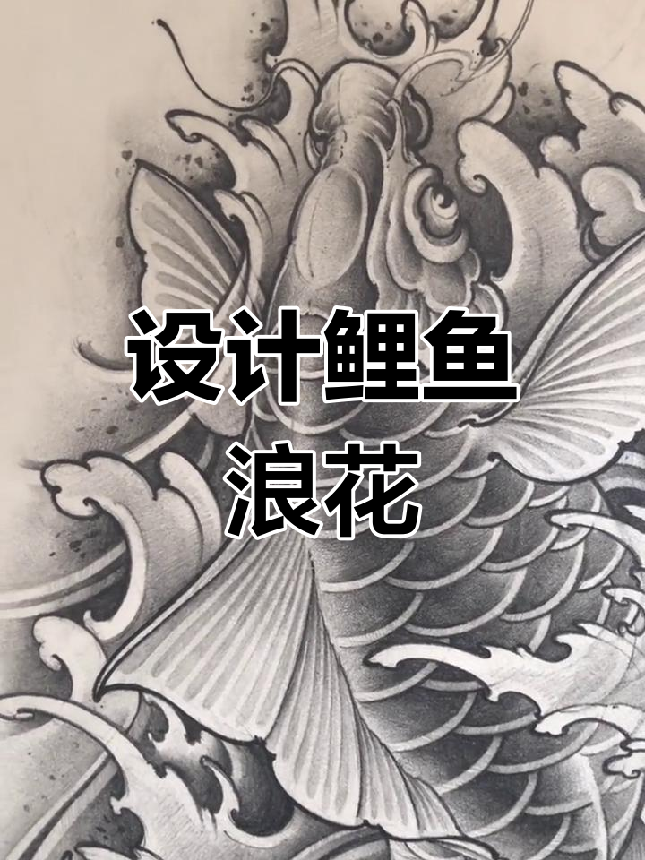 鲤鱼浪花纹身手稿设计技巧