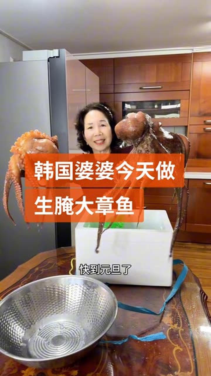 韩国婆婆今天买了两只超大章鱼 做生腌大章鱼～