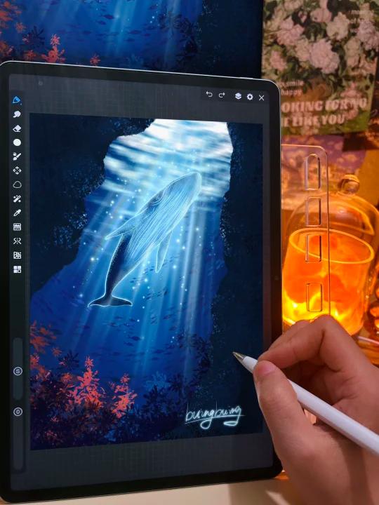画世界pro绘画教程分享，今天画海底鲸鱼