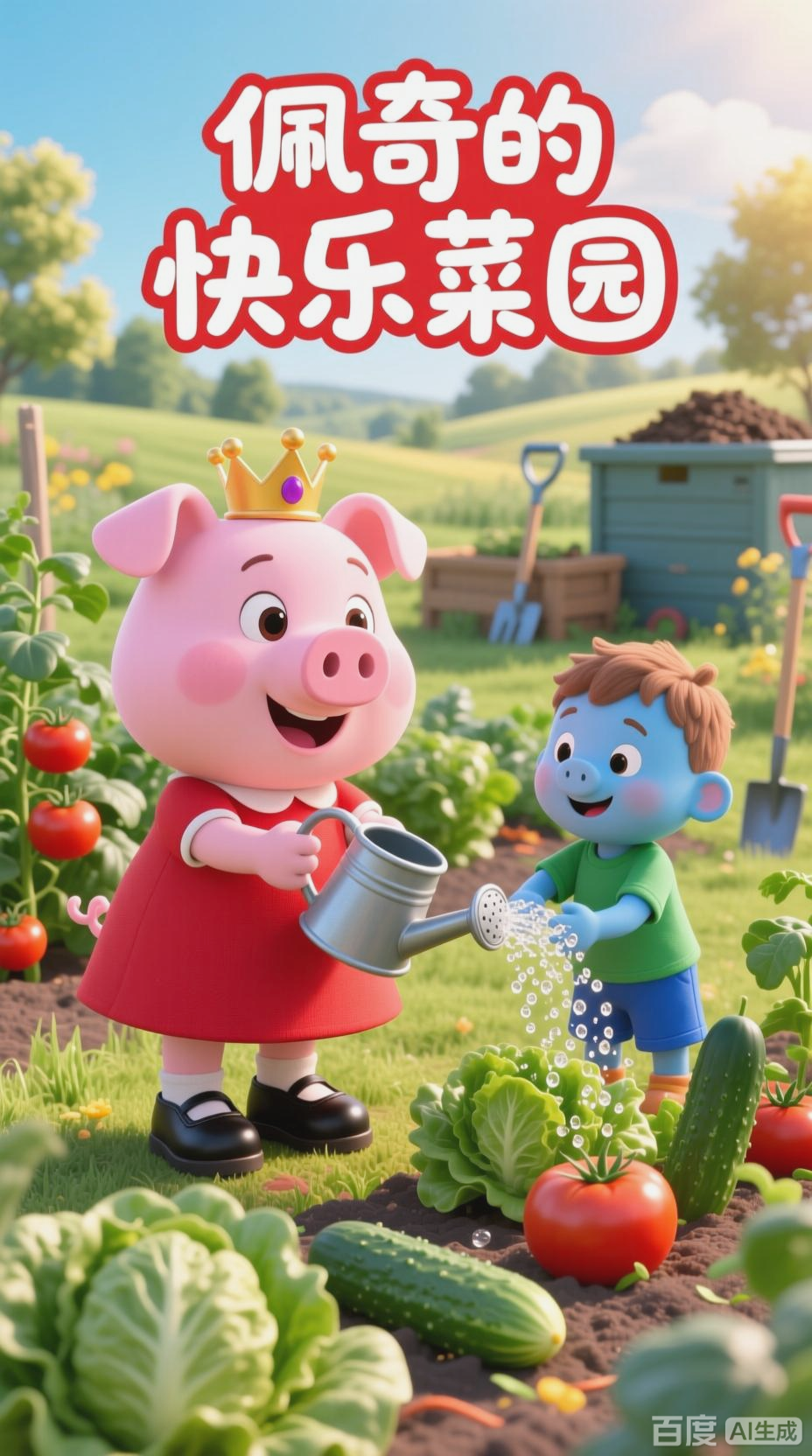 佩奇浇菜,蔬菜茁壮成长