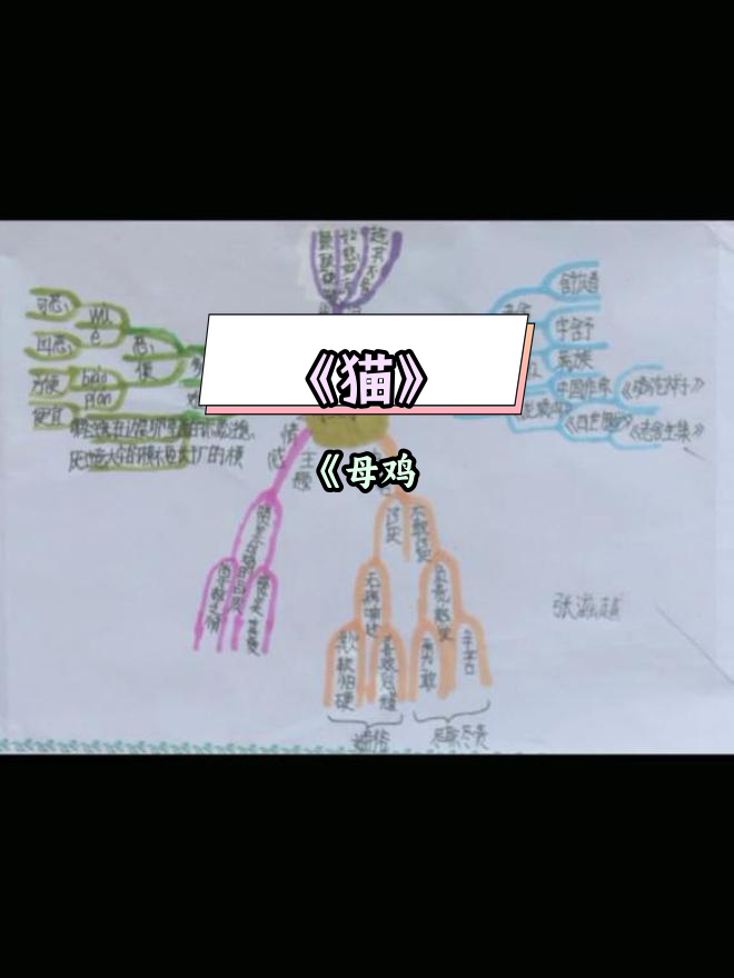 四年级下册《猫》与《母鸡》思维导图,孩子们的创意设计