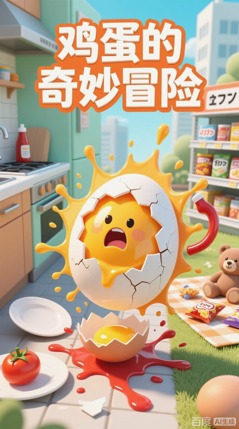 鸡蛋滚落,意外摔碎