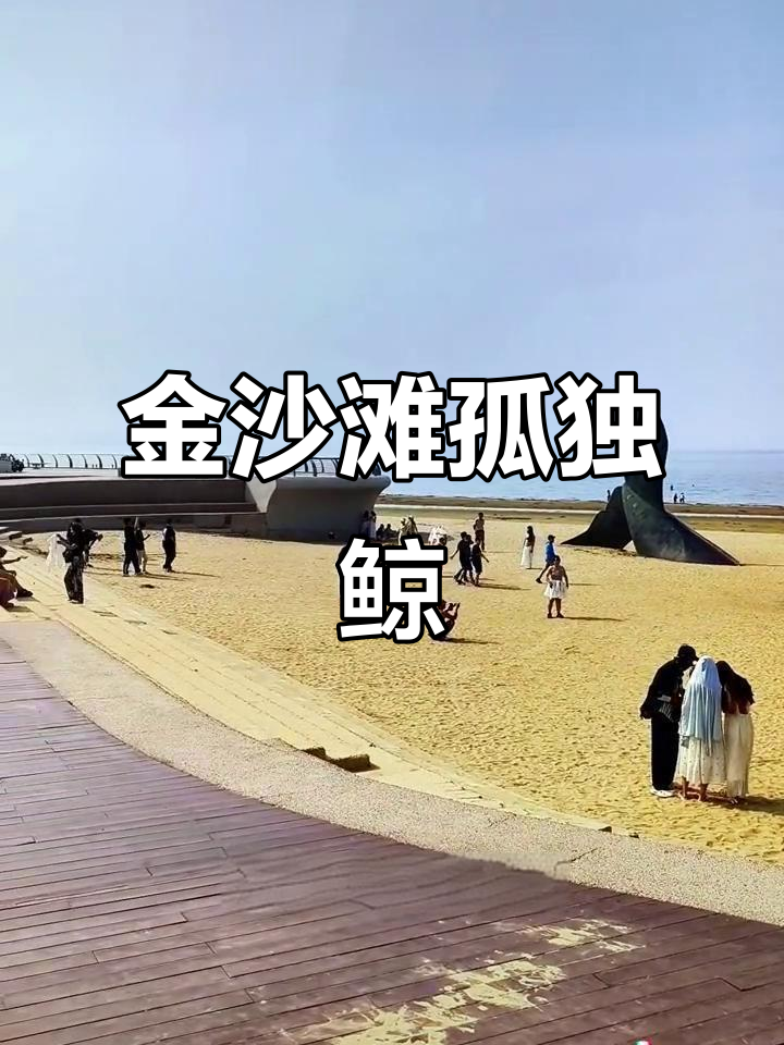 烟台金沙滩孤独鲸雕塑,亲子滑梯必打卡