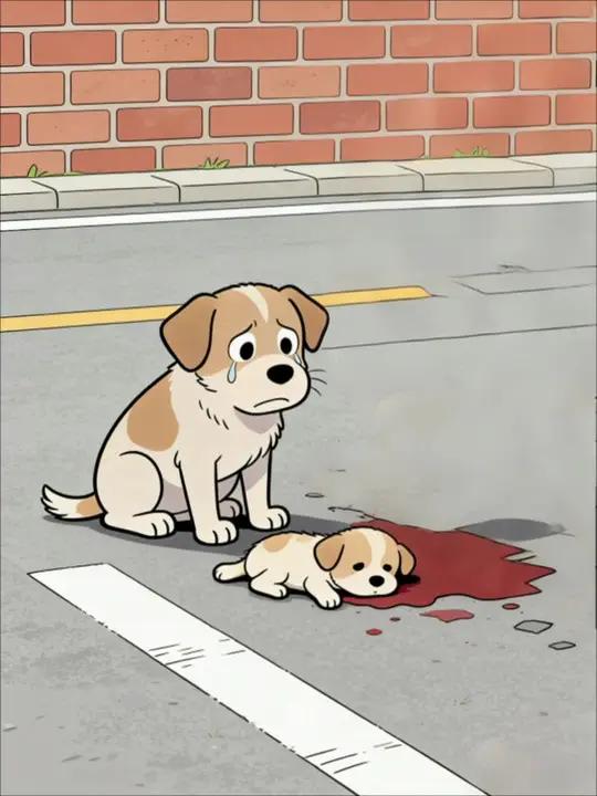 狗狗发疯般追击过住的车辆，只因它的孩子刚刚惨死车下，每个孩子都是父母的心头肉！#狗狗的心思