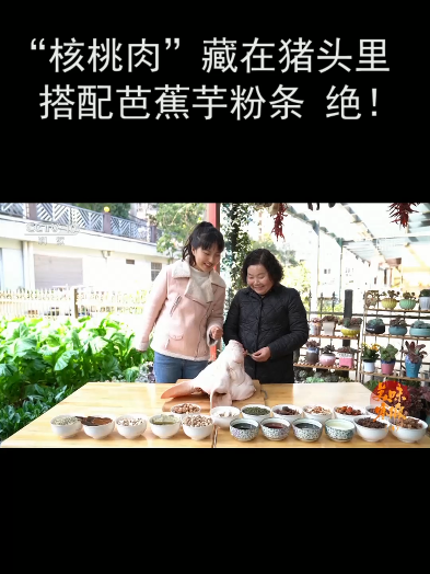 “核桃肉”藏在猪头里 搭配芭蕉芋粉条 绝!