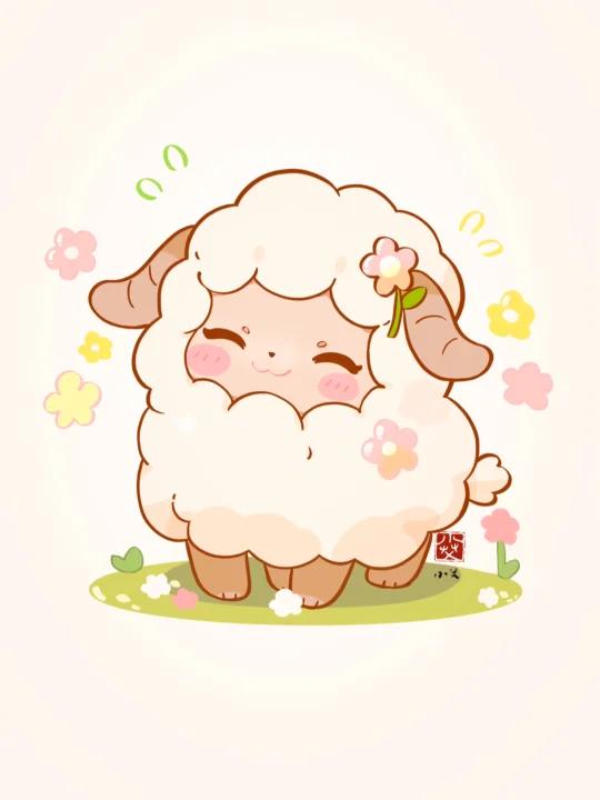 十二生肖送花花 小绵羊卡通画画 儿童画画
