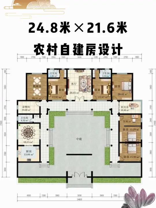 农村自建四合院设计图纸,面宽24米进深21米平面图分享