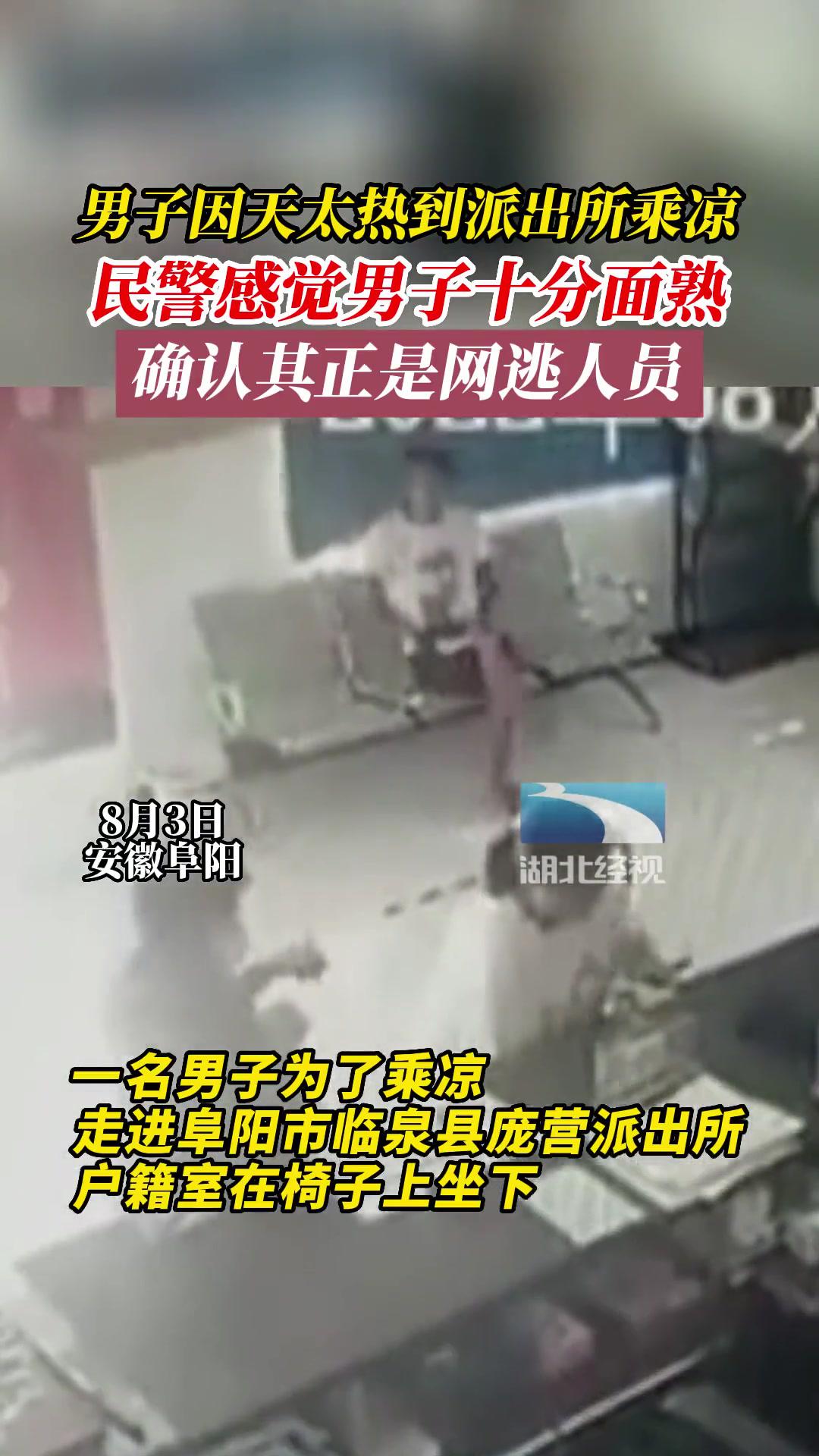 男子因天太热到派出所乘凉,民警感觉男子十分面熟,确认其正是网逃人员。真实事件