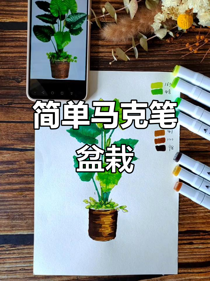 零基础马克笔盆栽教程,轻松上手画出可爱植物