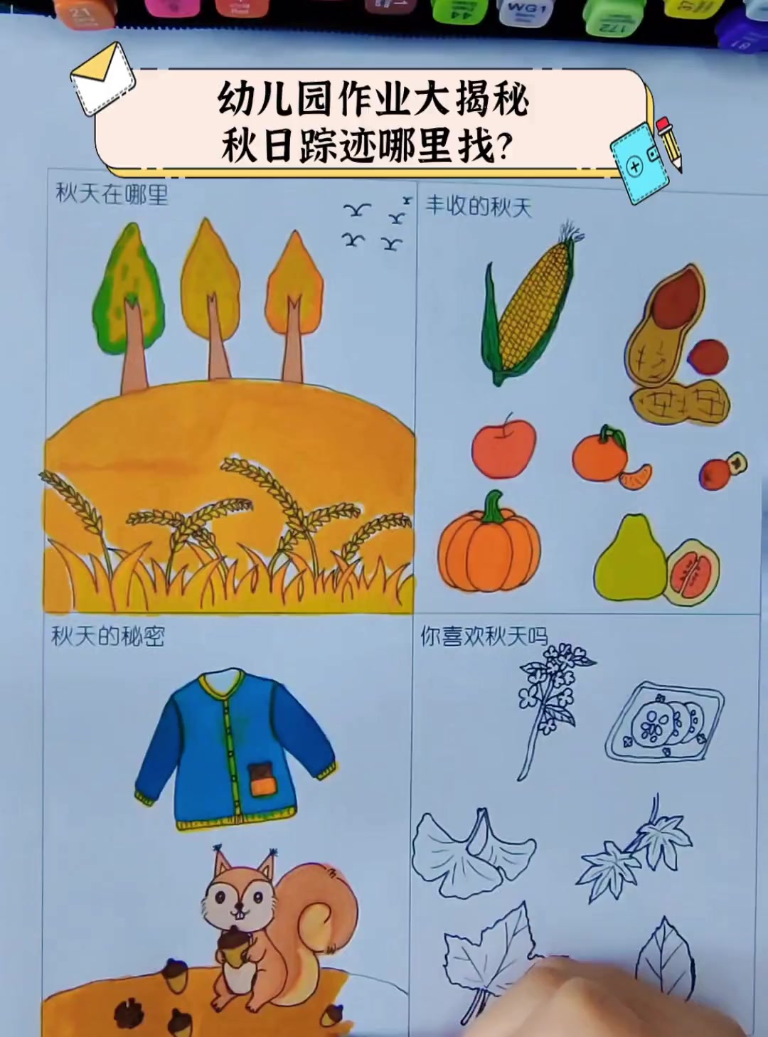 幼儿园作业大揭秘,秋日踪迹哪里找?