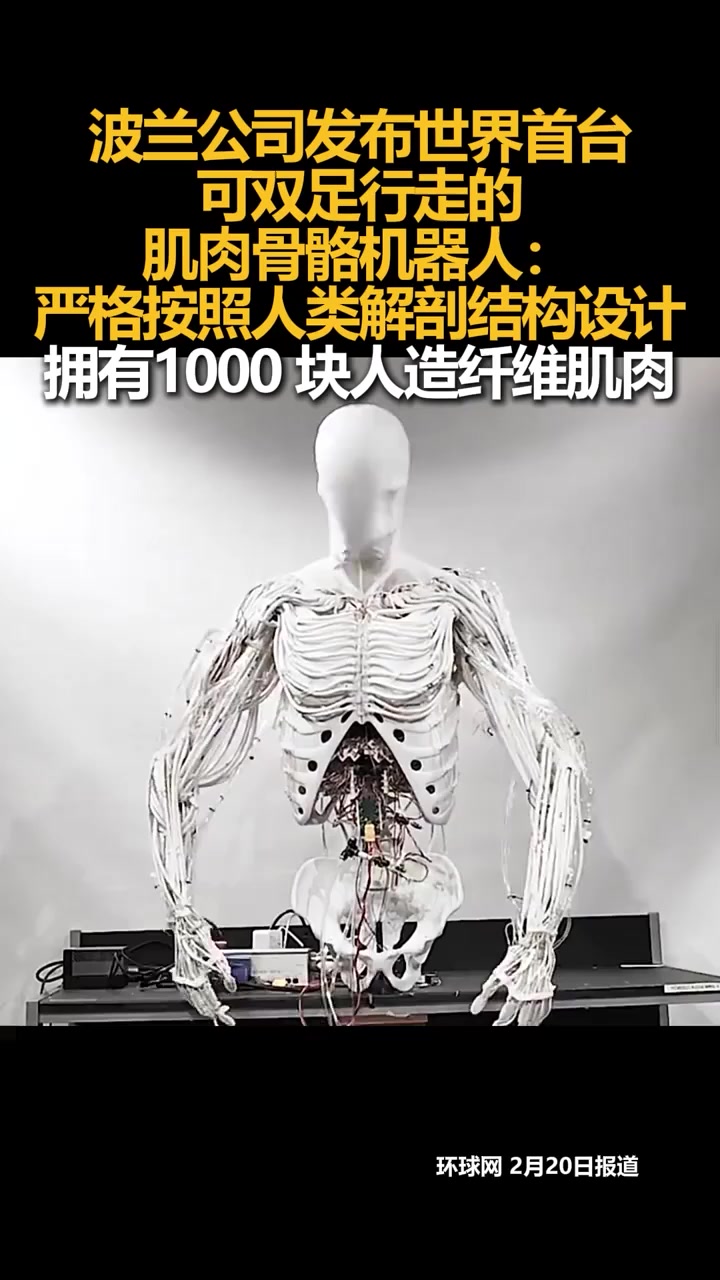 波兰公司发布世界首台可双足行走的肌肉骨骼机器人:严格按照人类解剖结构设计