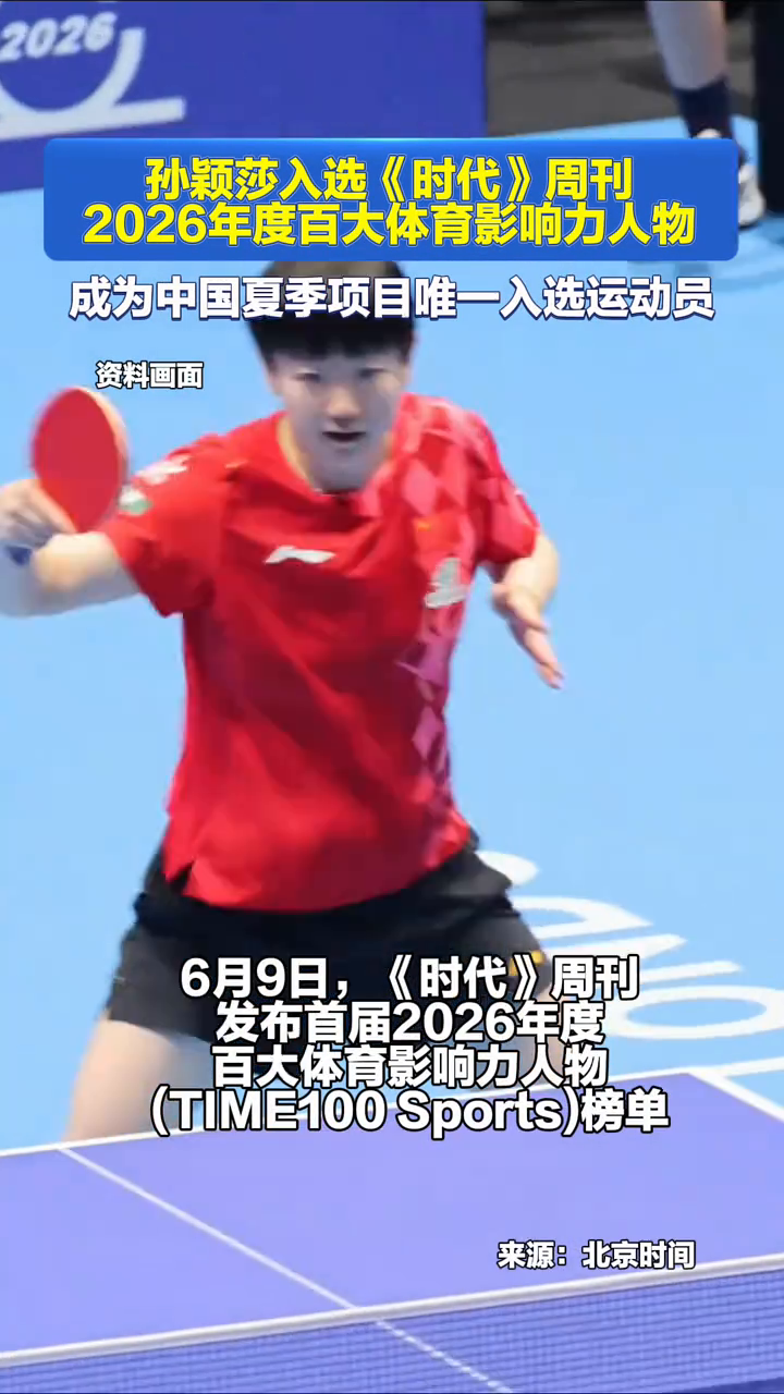 孙颖莎入选《时代》周刊2026年度百大体育影响力人物