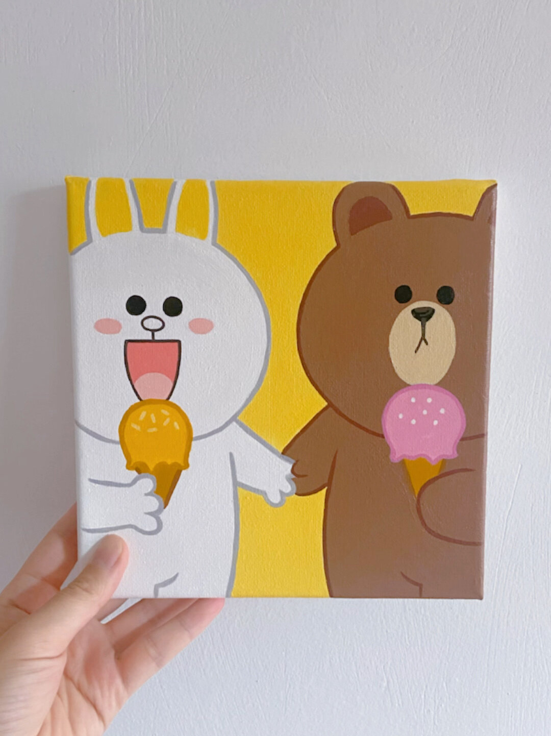 零基础丙烯画|吃冰激凌的布朗熊和可妮兔