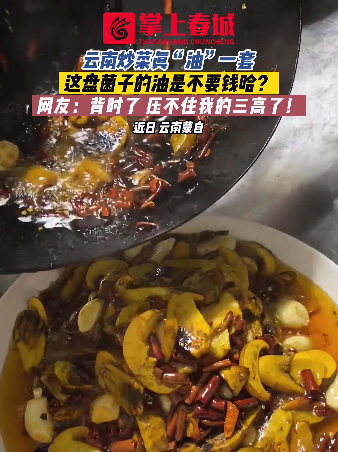 云南炒菜真“油”一套,这盘菌子的油是不要钱哈?背时了,压不住我的三高了!云南美食的灵魂 云