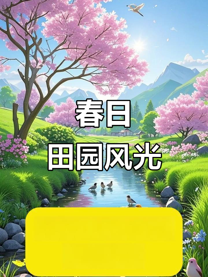 春天田野,油菜花海与麦浪交织,溪水映天,生机勃勃
