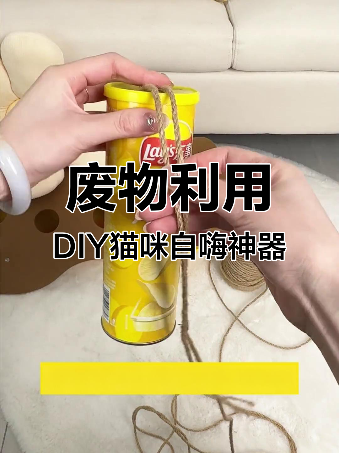 用废薯片桶做猫玩具,简单又有趣!