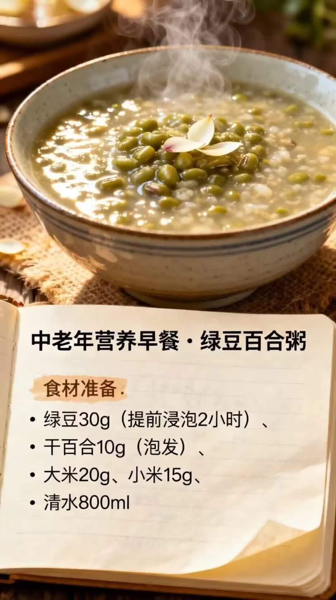 中老年营养早餐,绿豆百合粥 营养粥 健康饮食健康生活 营养早餐每一天