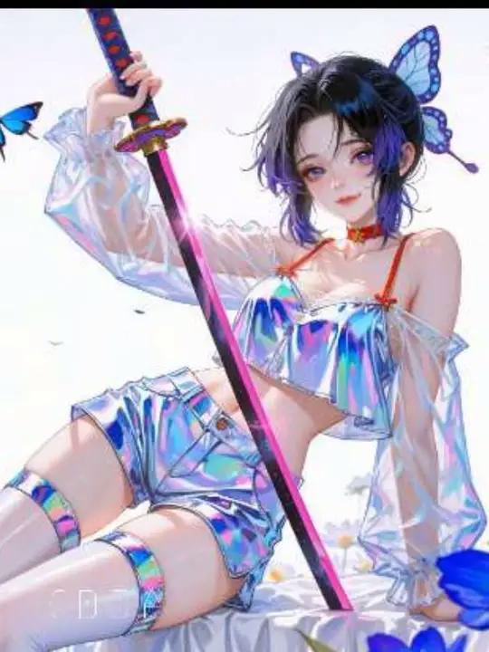 属于蝴蝶忍的浪漫 #蓝色系二次元少女 #电脑壁纸 #ai创作浪潮计划