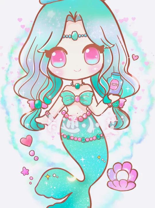 十二星座水瓶座美人鱼公主 卡通简笔画